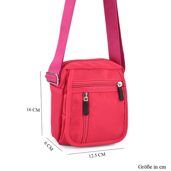 Umhängetasche mit mehreren Reißverschlussfächern und RFID-Schutz, 12,5x6x16cm, Rosenrot image number 8