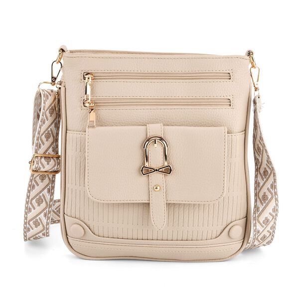 Elegante Umhängetasche aus feinem Lederimitat mit Mehrfachfächern, 24x27 cm, Steingrau image number 0