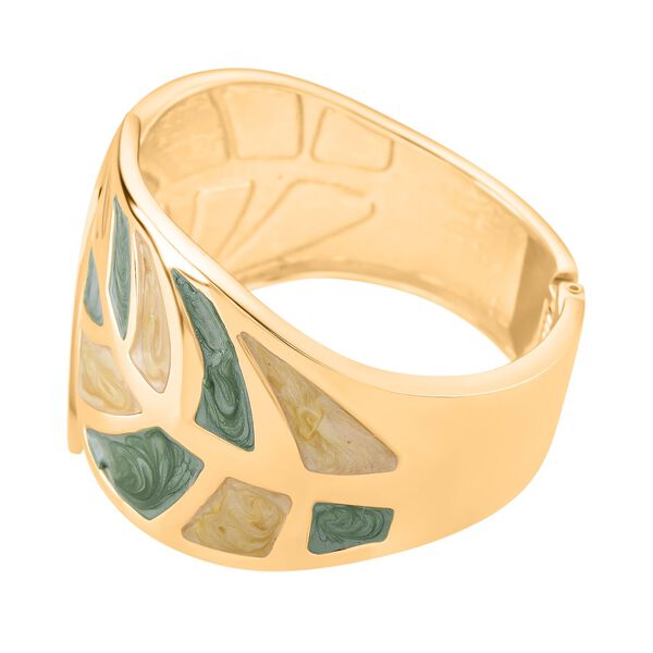 Emaille-Armband in Gr&uuml;n und Creme mit Blattmuster, ca. 17 cm image number 5