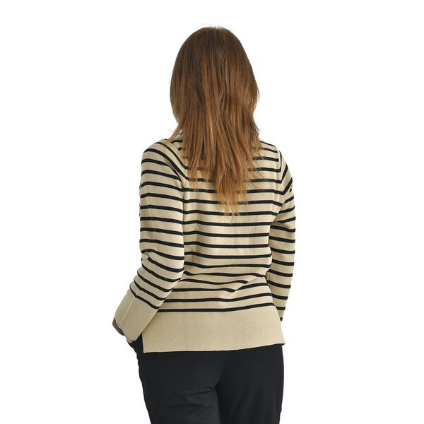 Gestreiftes Stricktop mit V-Ausschnitt, Baumwollmix, One Size, Beige image number 2