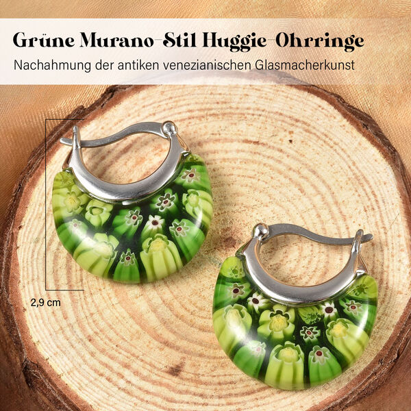 Grüne Huggie-Ohrringe im Murano-Stil image number 5