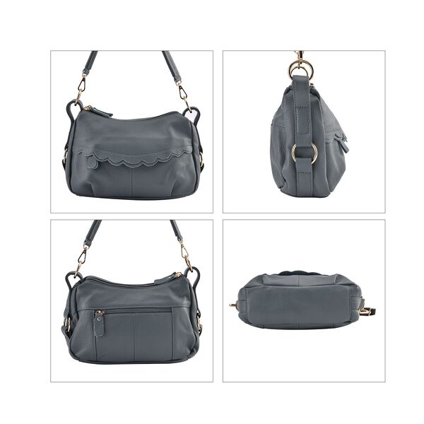 Crossbody Bag aus echtem Leder, gewelltes Design, grau image number 4