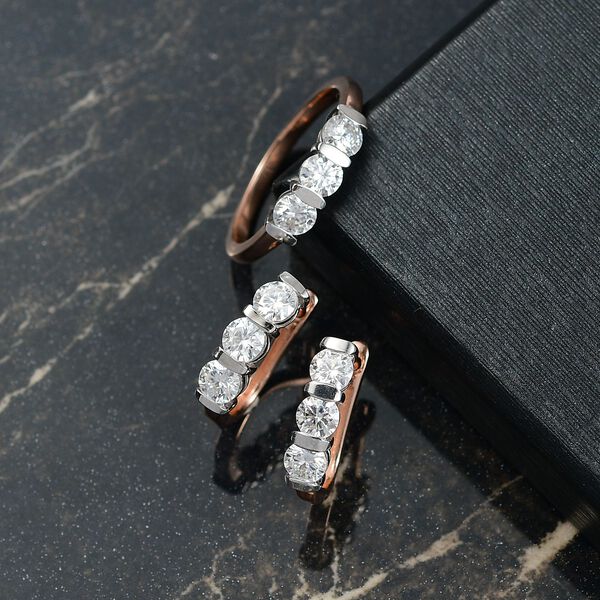D'Joy zweifarbiges Moissanit Schmuckset, 925 Silber rhodiniert und ros&eacute;vergoldet - 2 ct. image number 2