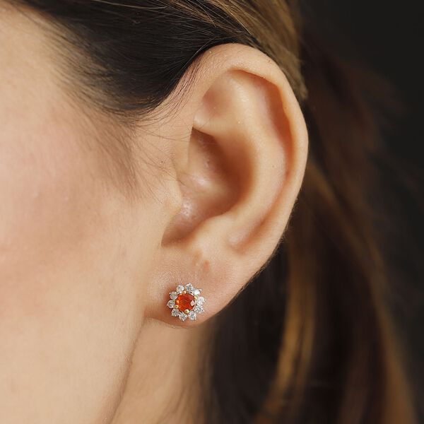 AAA Mexikanischer purpurroter Feueropal und Zirkon Ohrringe - 1 ct. image number 3