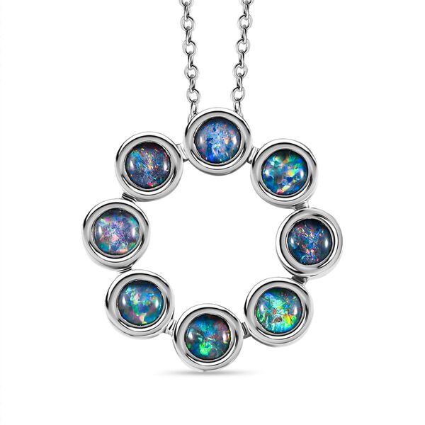 Boulder Opal Triplett-Kreis-des-Lebens-Anhänger mit Kette, 925 Silber platiniert ca. 1,87 ct. image number 0