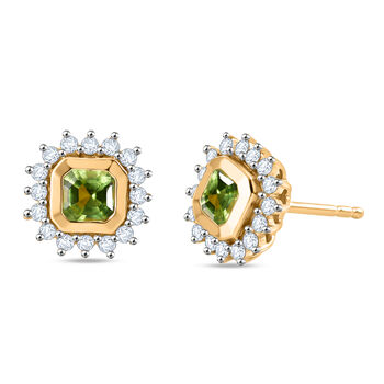 D'Joy AA Peridot, Wei&szlig;er Zirkon Ohrringe 925 Silber Gold ca. 1,09 ct.