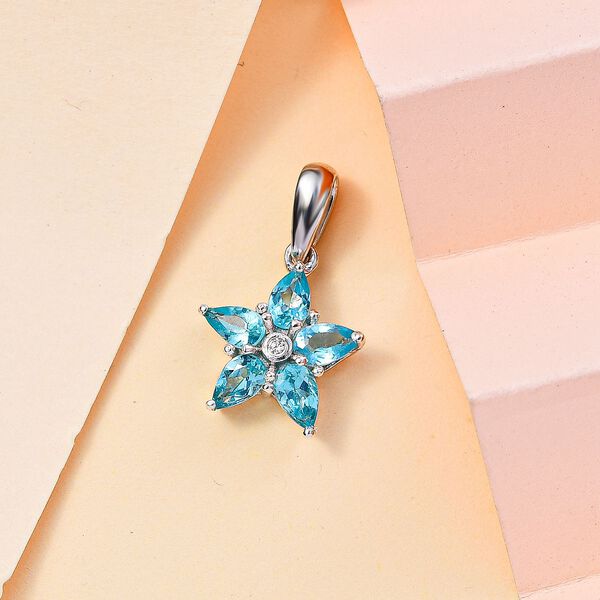 Paraiba-Apatit, Wei&szlig;er Zirkon Anh&auml;nger 925 Silber platiniert ca. 1.14 ct image number 2