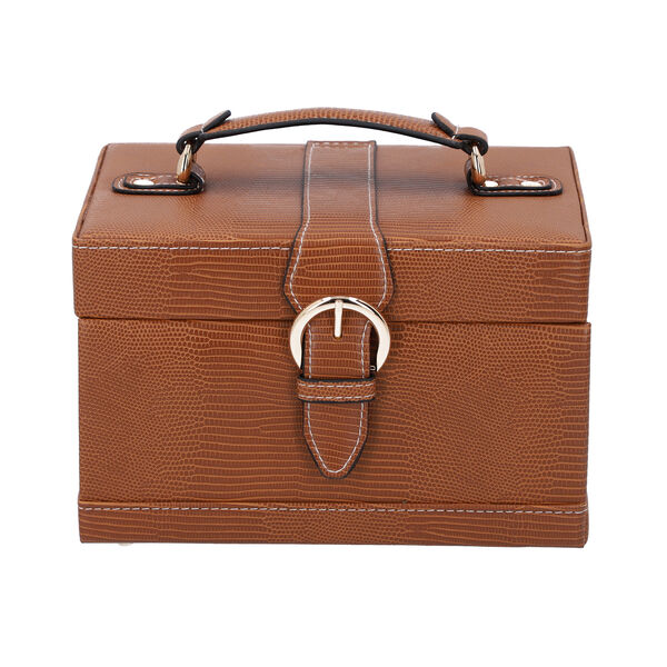 3-lagiger Schmuckkasten mit Schlangenhautmuster und Griff, Gr&ouml;&szlig;e 22x16x14 cm, Braun image number 1