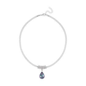 Pfauenmuschelperle, Weißer Kristall Anhänger mit Kette