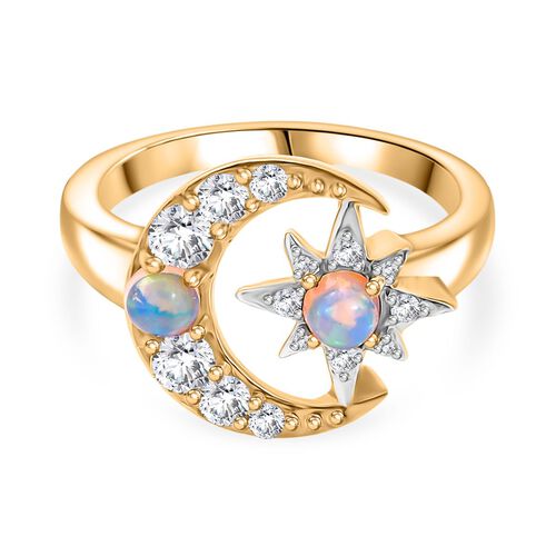 D'Joy AA Natürlicher, äthiopischer Welo Opal, Weißer Zirkon Ring 925 Silber 750 Gelb Vergoldet (Größe 18.00) ca. 0,79 ct image number 0
