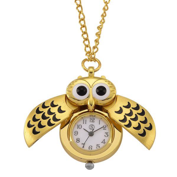 STRADA Eulen-Uhr, Aufklapp-Fl&uuml;gel-Design PC21S Japanisches Uhrwerk, Edelstahlboden, wasserresistenter Konstruktion, Goldfarben image number 5