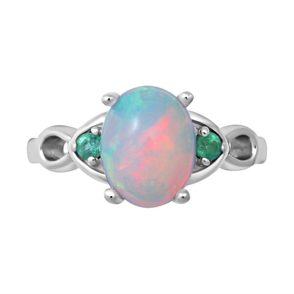Natürlicher, äthiopischer Opal und Kagem sambischer Smaragd-Ring, 925 Silber platiniert  ca. 1,29 ct image number 0