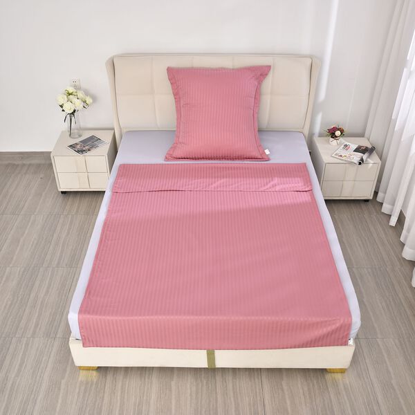 Bettw&auml;sche-Set aus 80% Baumwolle mit Satin-Streifen, 135x200 cm und 80x80 cm, Rosa image number 2