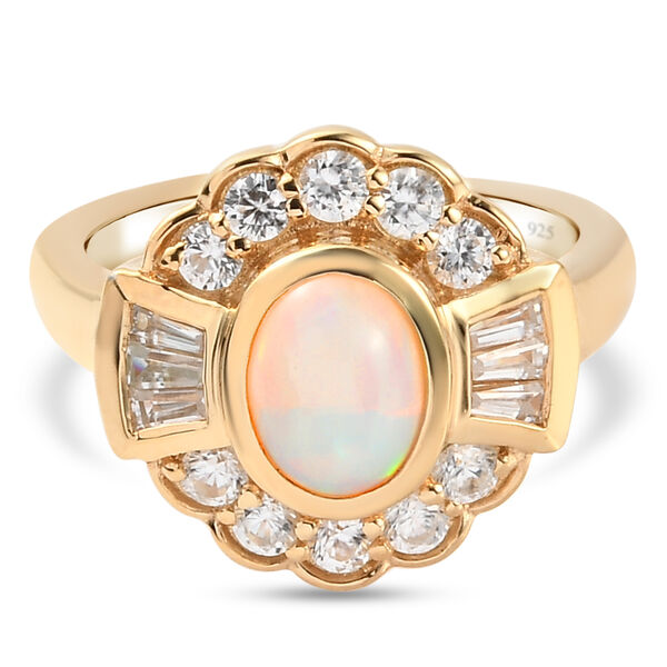 Nat&uuml;rlicher &Auml;thiopischer Opal und Zirkon Ring 925 Silber vergoldet  ca. 1,85 ct
