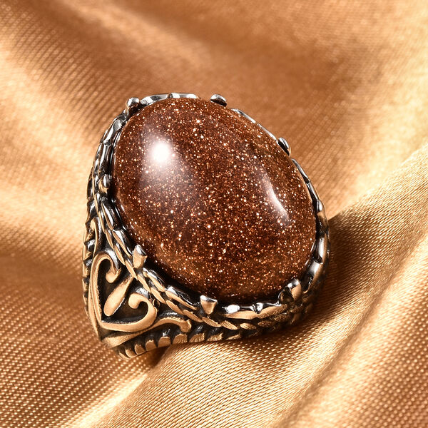 Gold Sandstein Ring in Edelstahl image number 2