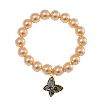 Goldene Muschelkernperle, Abalone Muschel Armband BR-Stretch Standard gelb vergoldet