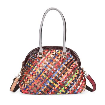 Chaos By Elsie - Farbenfrohe Echtleder Crossbody Tasche, Gewebtes Muster