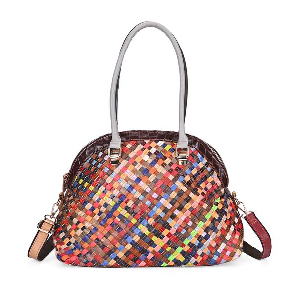 Chaos By Elsie - Farbenfrohe Echtleder Crossbody Tasche, Gewebtes Muster