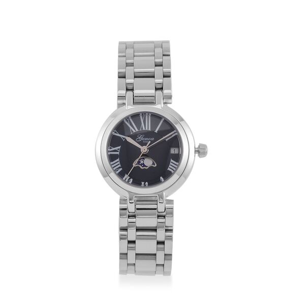 GENOA - Uhr mit japanischem Uhrwerk und blauem Sonnenschliff-Zifferblatt,  Reiner Edelstahl, 20 cm
