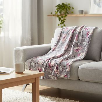 Ultraweiche bedruckte 155gsm Flanell Kuscheldecke, 200x150cm, Grau Fuchsia