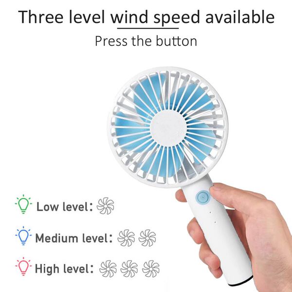 Wiederaufladbarer tragbarer Mini-Ventilator, 3 Gebläsestufen, inkl. Batterie, Weiß-Hellblau image number 2