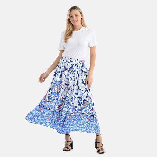 Gesmokte Taillen-Culottes mit Damastmuster, locker, bequem, elastischer Bund, 100 % Viskose, Einheitsgröße, Beige