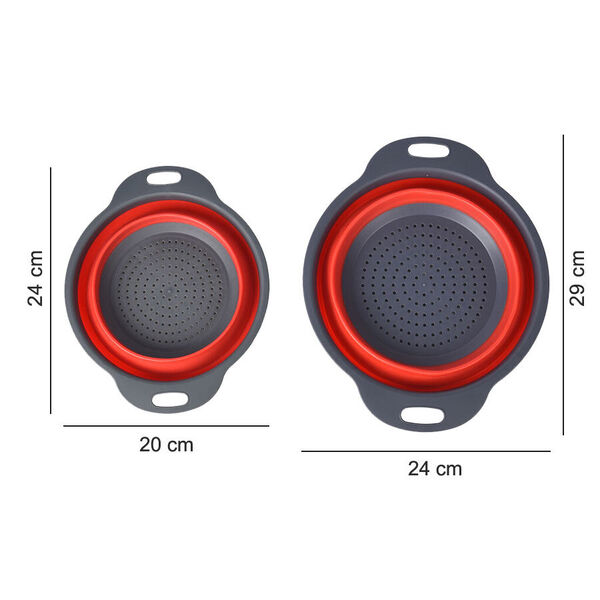 2er-Set K&uuml;chensieb, Gr&ouml;&szlig;e L-29x24 cm, S-24x20 cm, Grau-Rot image number 4