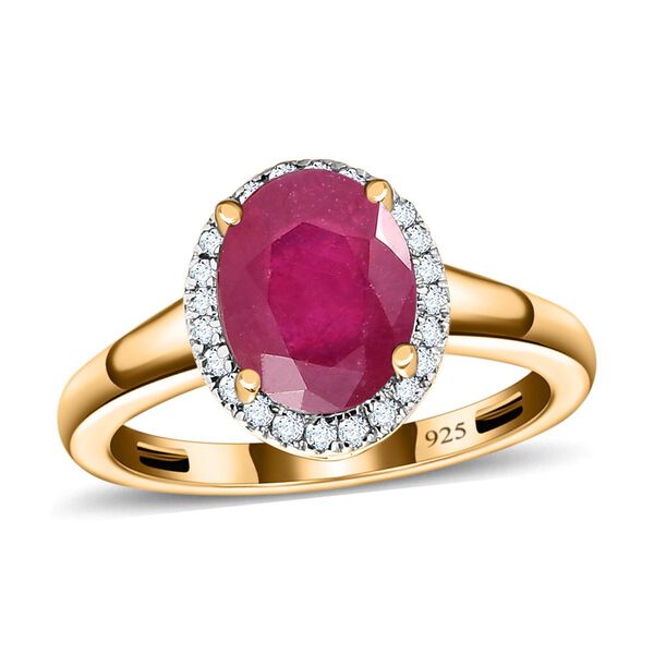 Afrikanischer Rubin (Fissure gefüllt), Weißer Diamant Ring, 925 Silber Gelbgold Vermeil (Größe 21.00) ca. 2.69 ct image number 4