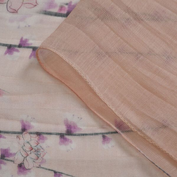 LA MAREY - Luxuriöser Floral-Print Schal, Merinowolle und Maulbeerseide, beige image number 4