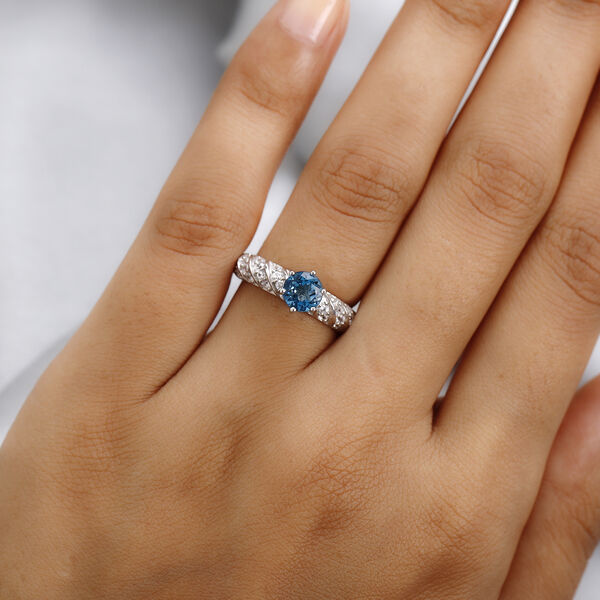 London Blau Topas und Zirkon Ring, ca. 1,70 ct image number 3
