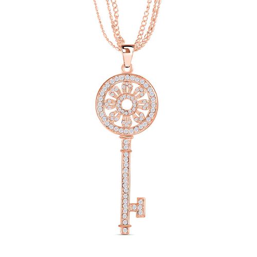 Weißer Kristall-Schlüssel-Anhänger mit 78cm Kette in Roségoldton image number 0