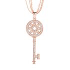 Weiße Kristall Schlüssel Anhänger mit Kette, rosévergoldet