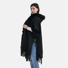 LA MAREY - Poncho aus Webpelz mit Fransen und Fleecefutter, Einheitsgröße, Schwarz
