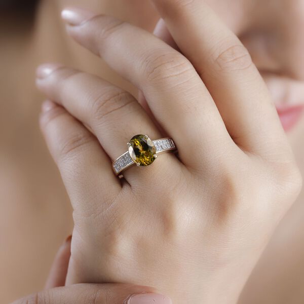 AAA Nat&uuml;rlicher goldener Tansanit und Diamant Ring in 585 Gold - 3,17 ct. image number 3