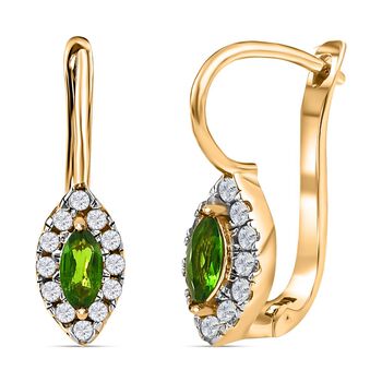 Nat&uuml;rlicher Chromdiopsid, wei&szlig;er Zirkon Ohrringe 925 Silber vergoldet ca. 0.97 ct