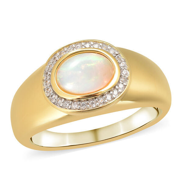 Nat&uuml;rlicher &Auml;thiopischer Opal und Zirkon Ring 925 Silber Gelbgold Vergoldet image number 4