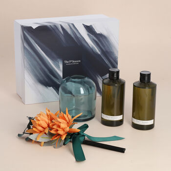 The 5th Season - aromatisches Duft-Diffusor-Set mit Kunst-Blumen, Gr&ouml;&szlig;e 8x10 cm und 13x5,5 cm, Gr&uuml;n und Orange