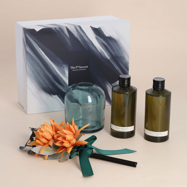 THE 5TH SEASON: Aromatisches Duft-Diffusor-Set mit Kunstblumen, Grün und Orange image number 0
