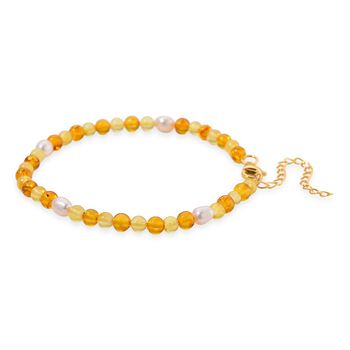 Wei&szlig;es S&uuml;&szlig;wasser Perle und Bernstein Armband, 19+5cm