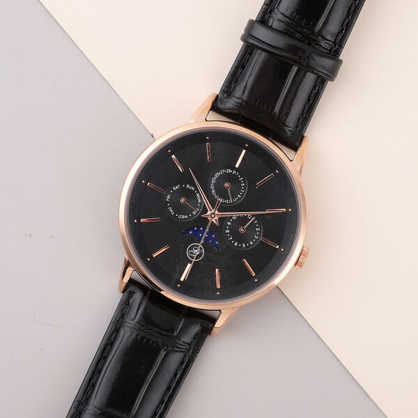 GENOA - Japanisches Uhrwerk, schwarzes Lederarmband image number 2