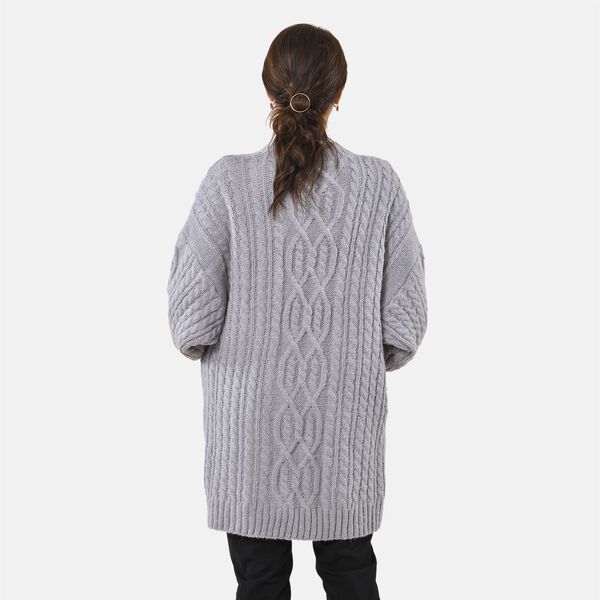 Lange Strickjacke mit Schlaufe, Grau image number 2