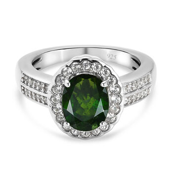 Nat&uuml;rlicher Chromdiopsid und Zirkon Ring 925 Silber platiniert (Gr&ouml;&szlig;e 16.00) ca. 2,25 ct