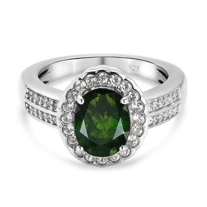 Nat&uuml;rlicher Chromdiopsid und Zirkon Ring 925 Silber platiniert (Gr&ouml;&szlig;e 16.00) ca. 2,25 ct