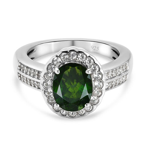 Natürlicher Chromdiopsid und Zirkon Ring 925 Silber platiniert  ca. 2,25 ct image number 0