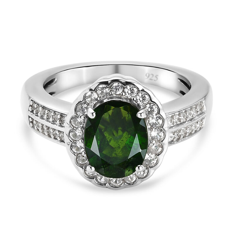 Natürlicher Chromdiopsid und Zirkon Ring 925 Silber platiniert  ca. 2,25 ct image number 0