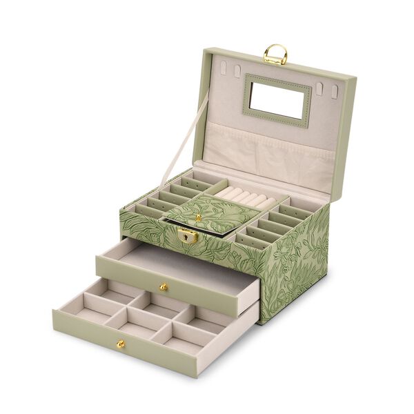 3-lagige PU Schmuckk&auml;stchen mit gepr&auml;gtem Blumenmuster, 22x17x13 cm, Gr&uuml;n image number 7