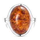 Natürlicher baltischer Bernstein Ring, 925 Silber rhodiniert, (Größe 17.00)