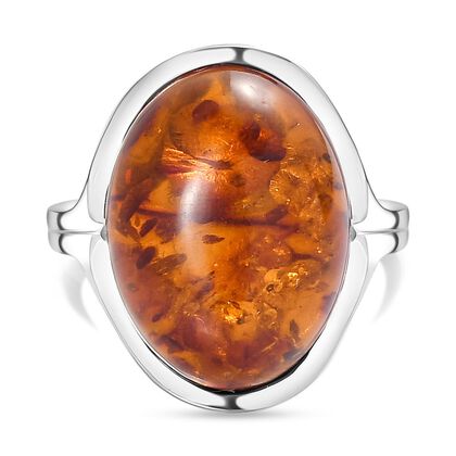 Nat&uuml;rlicher baltischer Bernstein Ring, 925 Silber rhodiniert, (Gr&ouml;&szlig;e 17.00)