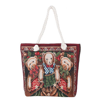 Gewebter Jute Handtasche, B&auml;ren Muster, Gr&ouml;&szlig;e 42x34x9x37 cm, Braun