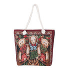 Gewebter Jute Handtasche, Bären Muster, Größe 42x34x9x37 cm, Braun